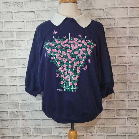 Vintage Morning Sun Grandma Sweater with Floral Design and Collar Size XL - Picture 1 of 7